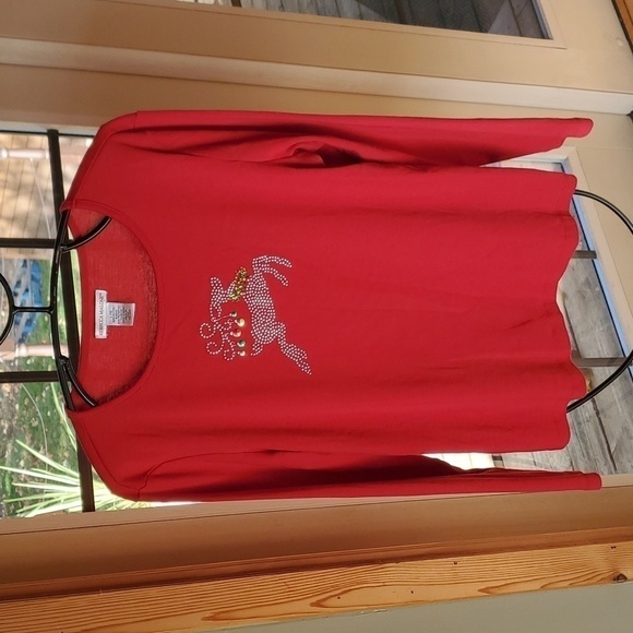 Rebecca Malone Embellished Reindeer Holiday Christmas Sz. L Top - Picture 1 of 7